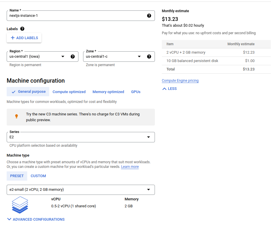 Compute engine instance initial config