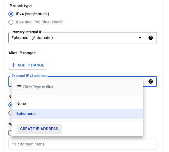 Create static IP address for compute engine instance