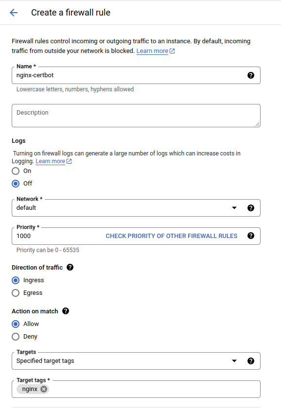 Create a firewall rule step 1